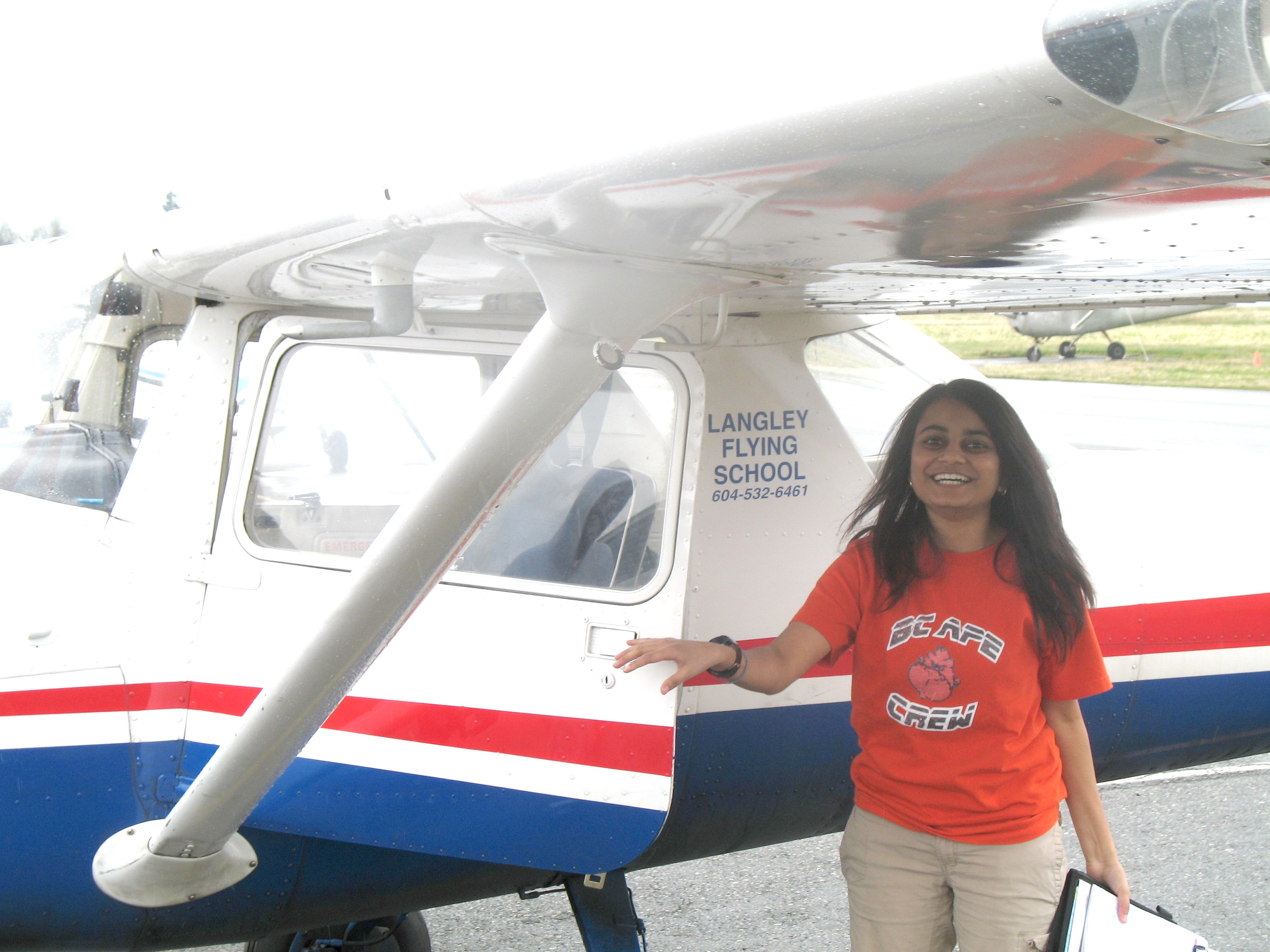 Khushbu Patel with Cessna FPRT after completing her First Solo Flight on March 23, 2008.  Langley Flying School.