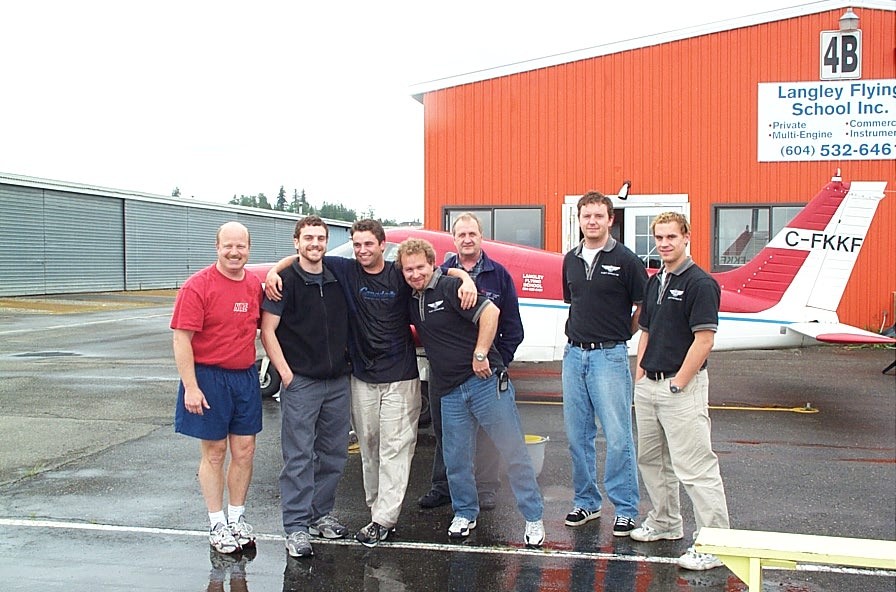 Luke Howard, third from the left, after successfully completing his Instrructor Rating.  Langley Flying School.