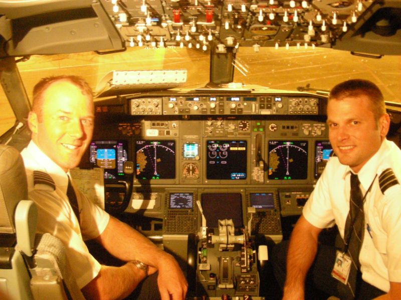 Former Student and Staff Flight Instructor, Sheldon Pohl (right), now a Pilot with WestJet.  Langley Flying School.